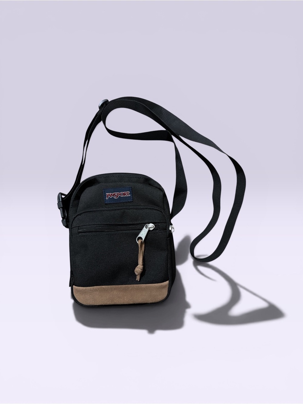 Jansport Black Messenger Crossbody with Tan Trim